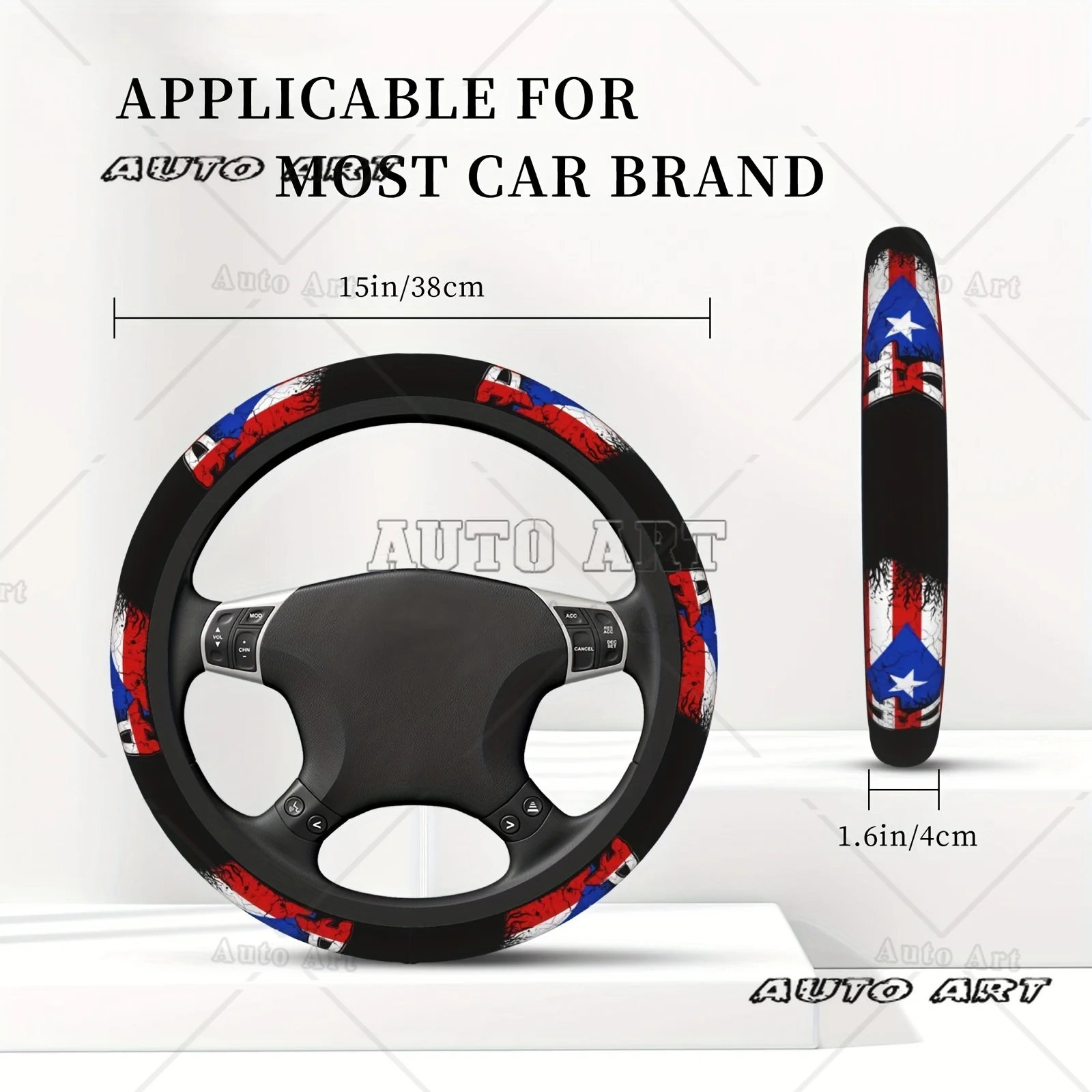 Puerto Rico Pride Steering Wheel Cover Universal 15 Inch Non-Slip Comfortable Grip Breathable Fits Most Car