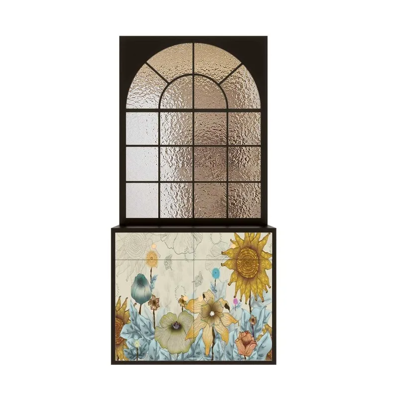 

American rural solid wood shoe cabinet glass screen partition living room dining room entrance locker