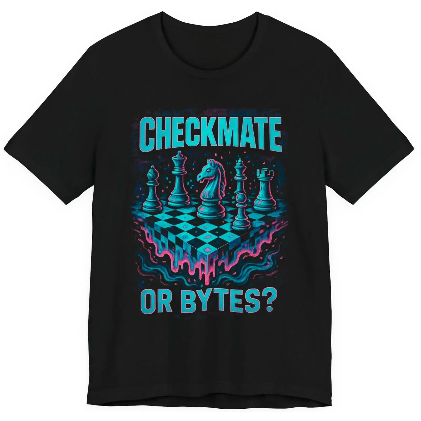 Cyber Chess T Shirt Glitch Art Y2K Chessboard Neon Streetwear Fan vintage Washed Slightly fashion Unisex homme graphic