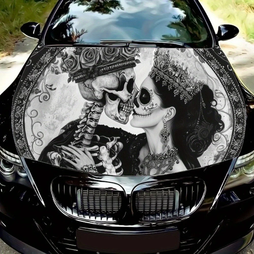 Enchanting Skeleton Couple Car Hood Decal Sticker, Durable Car Vinyl Wraps Suitable for Most Vehicles, Car Engine Hood Protectiv