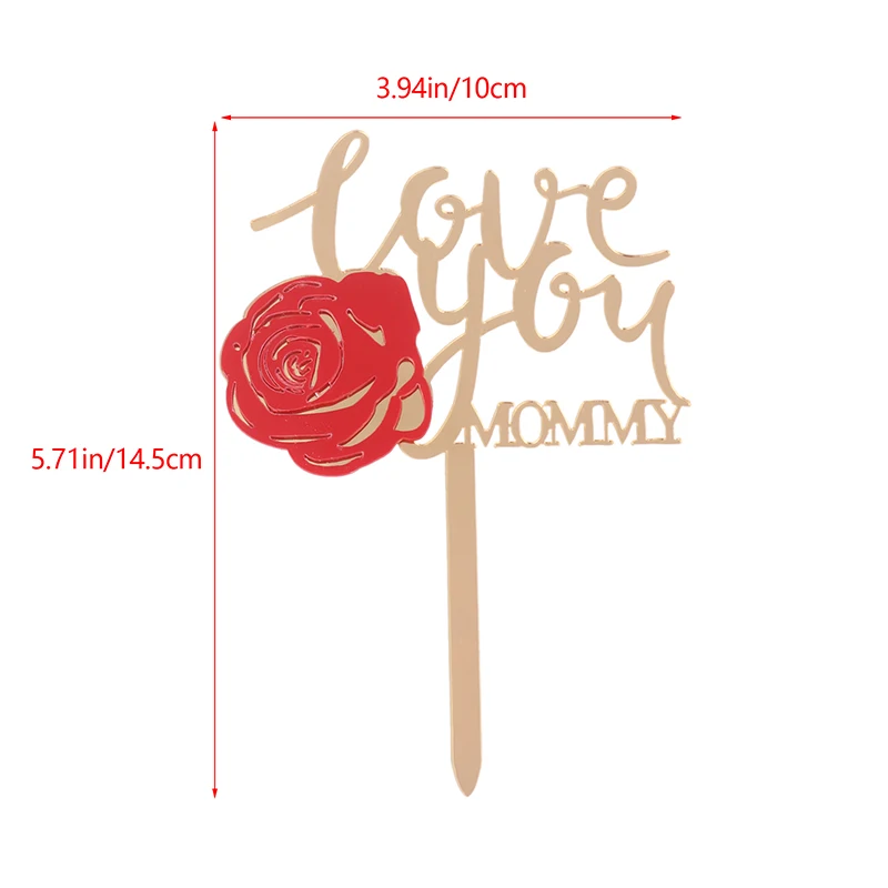 Gaya INS akrilik ganda warna emas Happy Mother Day merah mawar kue Toppers untuk Hari Ibu memanggang kue dekorasi makanan penutup
