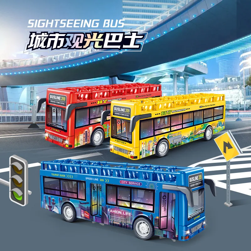 Double Decker Bus City Tour Car Model Simulate Exquisite Interesting Bus Toys Gifts for Children Convertible Bus B190