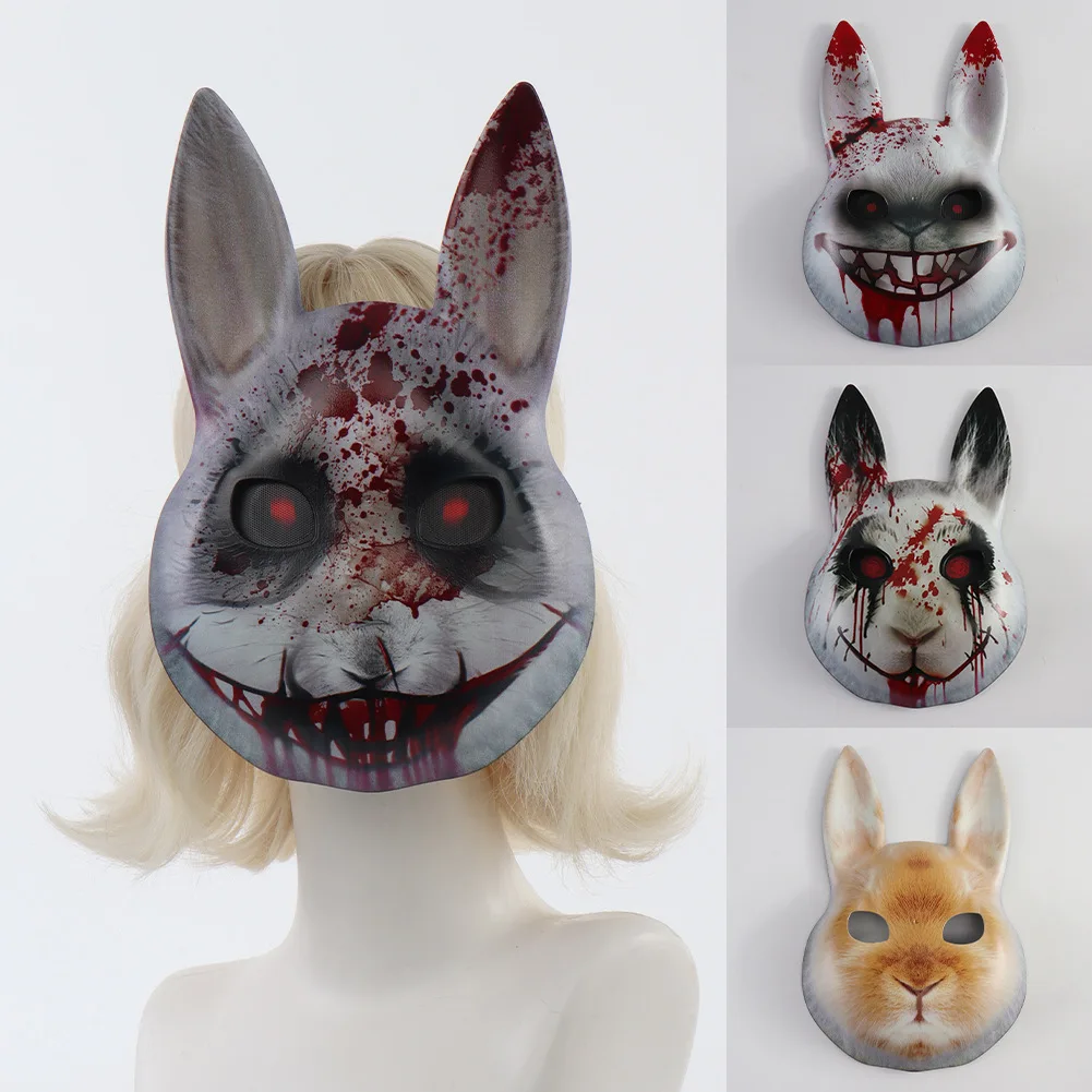 

Halloween Horror Rabbit Mask Cosplay Bloody Face Covering Rabbit Ear Mask Makeup Party Props Easter Carnival Facial Accessories