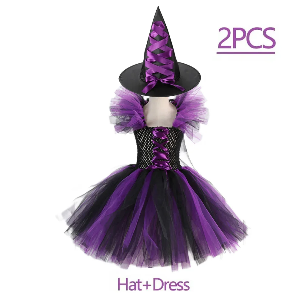 Halloween Malefice Costume for Kids Carnival Party Clothes Set Witch Evil Queen Cosplay Costume for Girls Fancy Tulle Tutu Dress