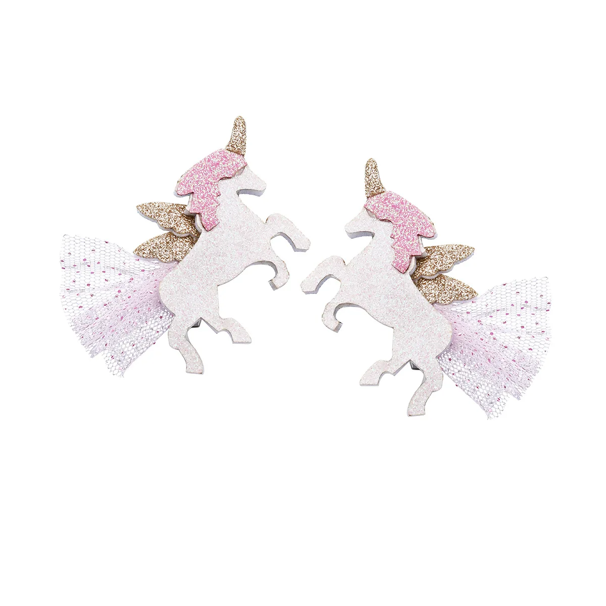 10Sets Glitter Unicorn with Tutu Tail Hairpins Cartoon Horse Hair Clips Fashion Headwear Boutique Hair Accessories for Girls