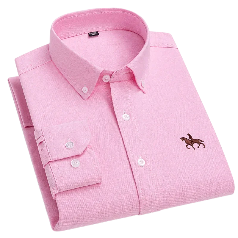 Mens Oxford Shirts Buttoned Streetwear Horse Classic Embroidered Striped Plaid Solid Leisure without Pocket Business Pink 6XL