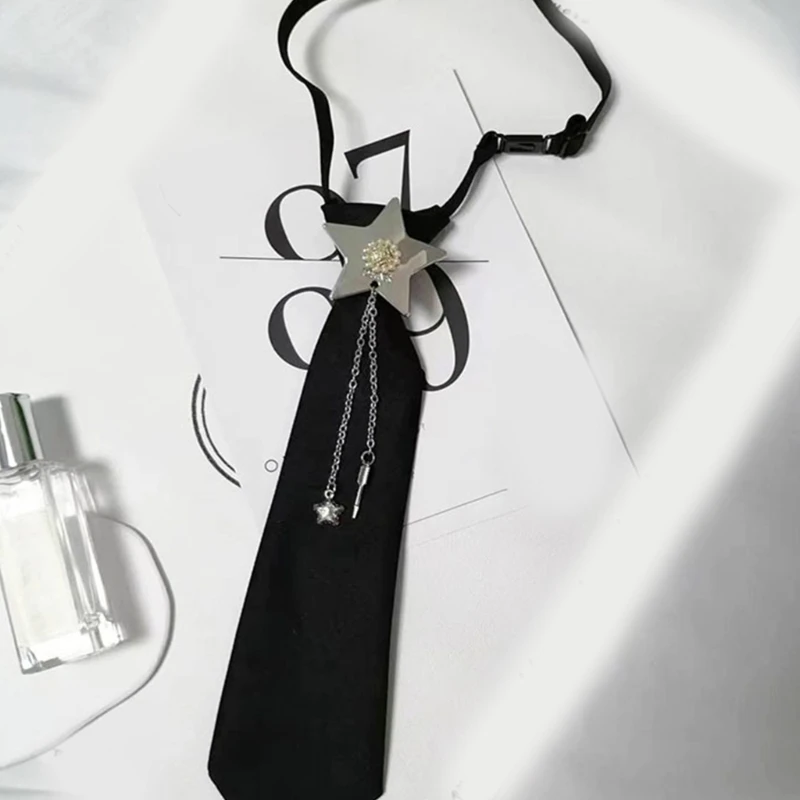 Unisex Necktie Metal Chain Tassels Star Jewelry Small Ties for School Uniform Dropshipping