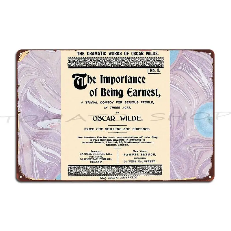 Wilde The Importance Of Being Earnest Metal Plaque Poster Cinema Wall Mural Retro Home Designs Tin Sign Poster
