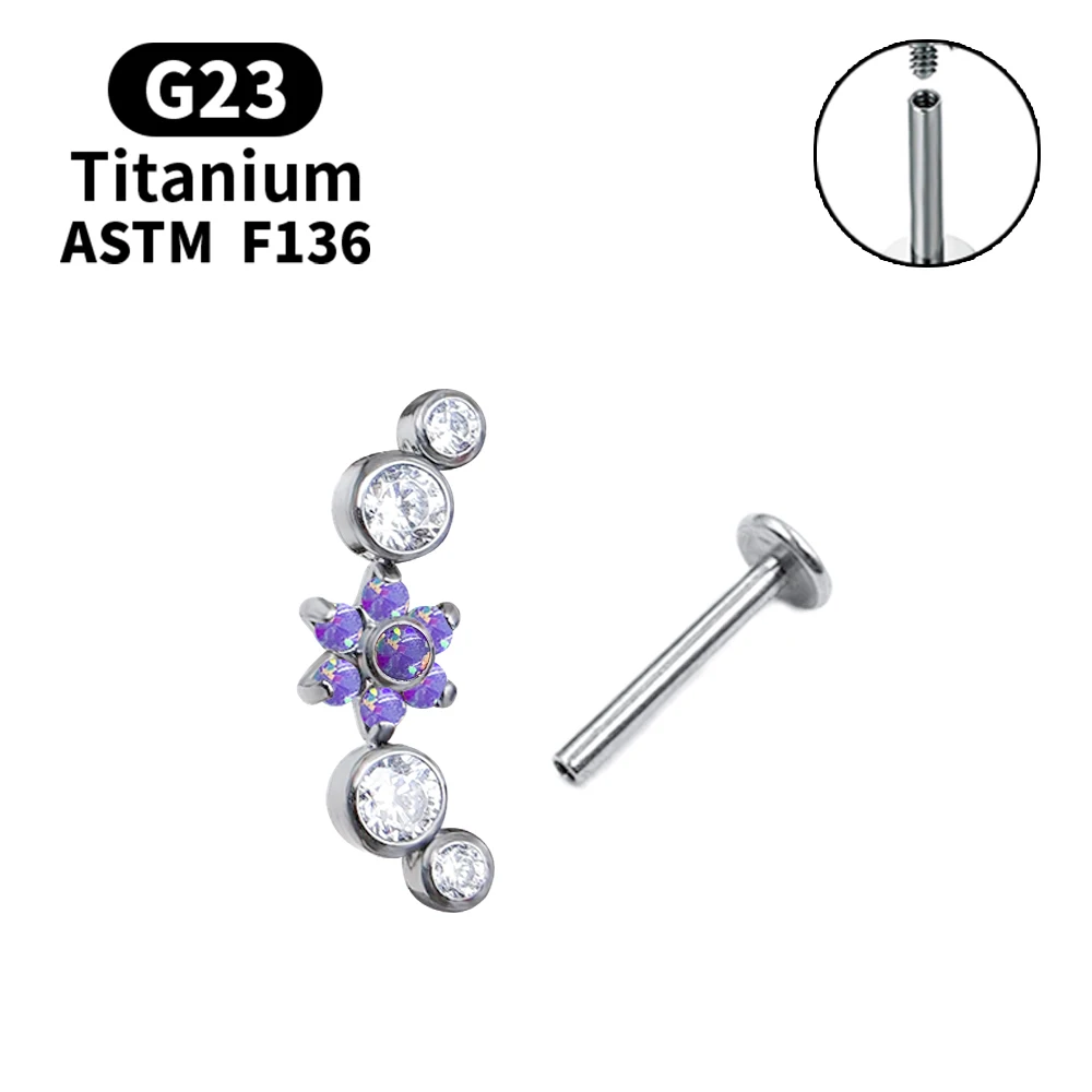 Titanium ASTM F136 Piercing Stud Earrings Flower Helix Tragus Cartilage Body Jewlery Internal Thread Labret Zircon earring row
