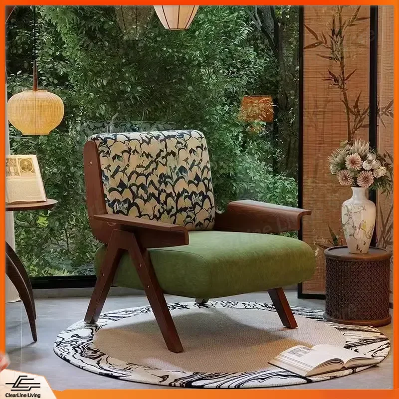 French Medieval Style Zebra Pattern Single Sofa Chair Solid Wood Living Room Balcony Leisure Furniture Home Decor Accent