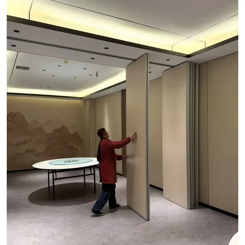 Customized Commercial Hotel Private Room Movable Partition Aluminum Hanging Track Sliding Folding Soundproof Door Modern
