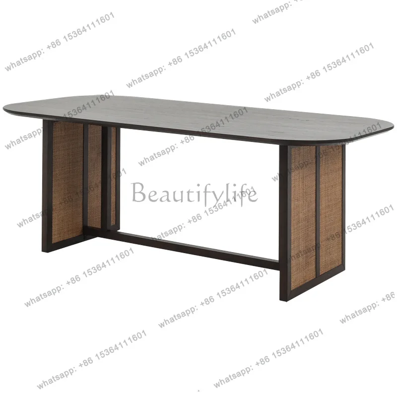 Wabi Sansan Solid Wood Dining Table Retro Rattan Household Creative Rectangle Table