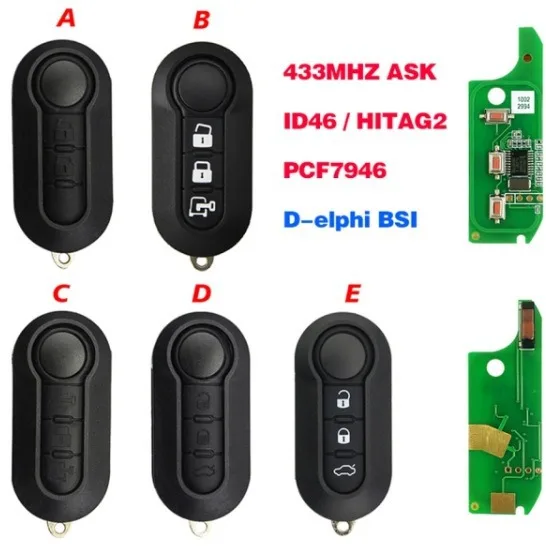 

Подходит для 3-клавишного Fiat, ключа от машины с дистанционным управлением, 433 МГц ID46 системы Marelli/Delphi
