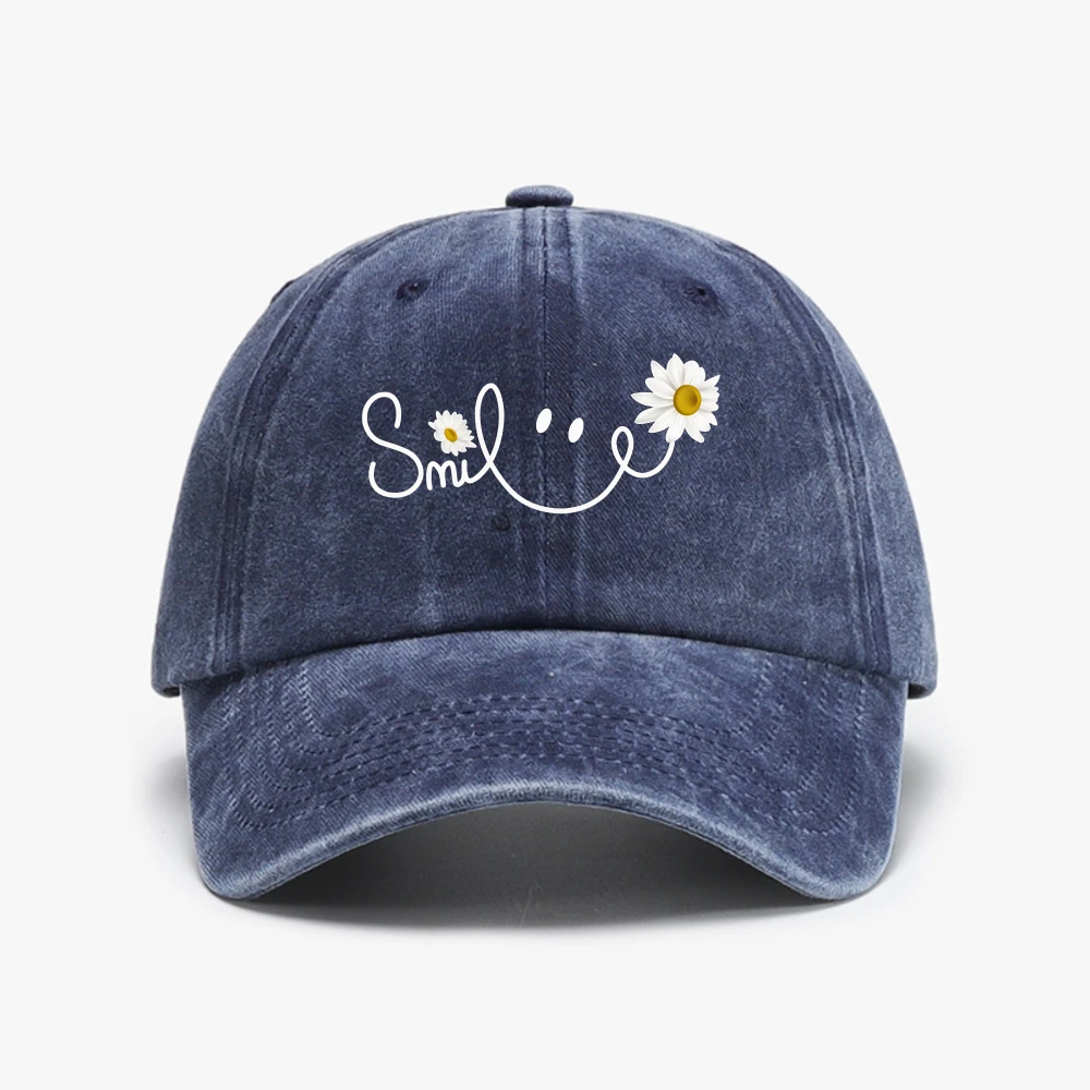 Beautiful Daisy Smile Letter Printed Distressed Baseball Cap Fashion men women Smile Graphic Washed cowboy hat