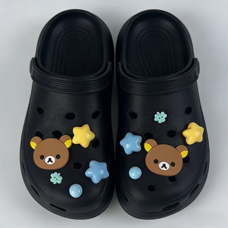10PCS Rilakkuma Bear Series Shoe Charms Set Cute Cartoon ABS Waterproof Sandals Decorate Buckle Decorations Accessories Gift