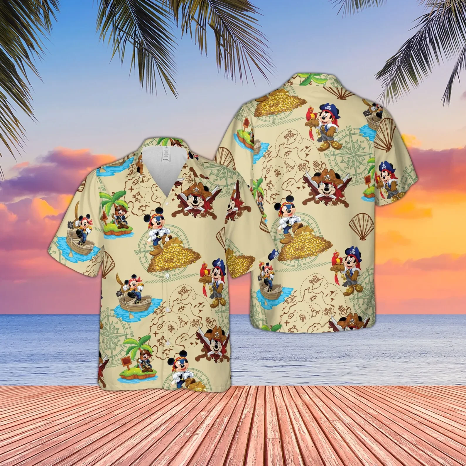 

Disney Pirates of Caribbean Hawaiian Shirt Men's Disney Hawaiian Shirt Fashion Button Short Sleeve Shirt Mickey Hawaiian Shirt