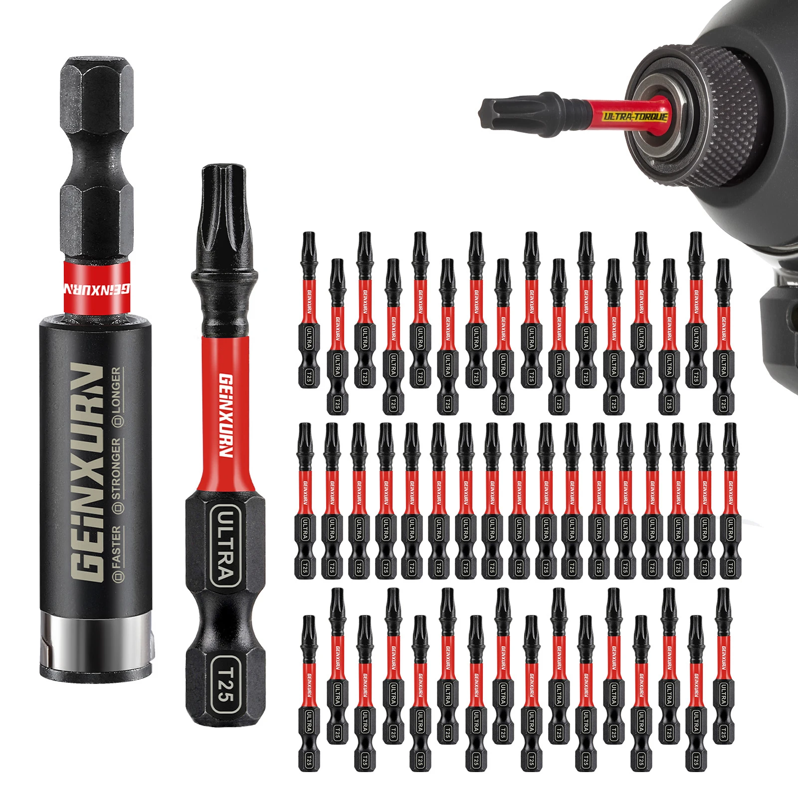 Geinxurn 1/2/3/6 In.#25 Impact Tough Magnetic Power Bit Set,Torx Head Power Bit,S2 Star T25 Screwdriver Bits Set with Bit Holder