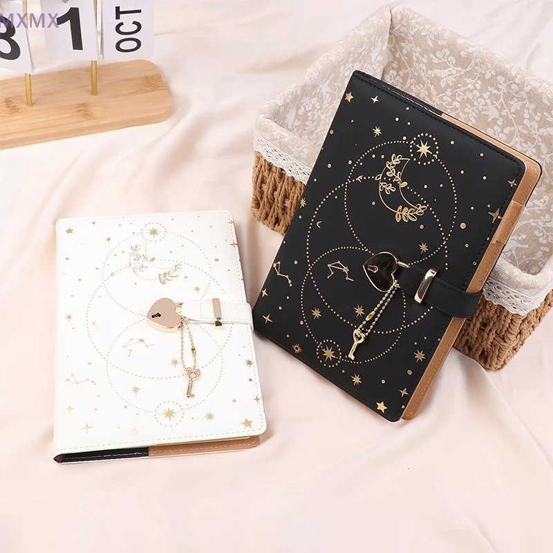 A5 Creative Cute Girl Notebook With Heart Shaped Keychain Lock Thick Notepad Love Diary Book Secret Notebook