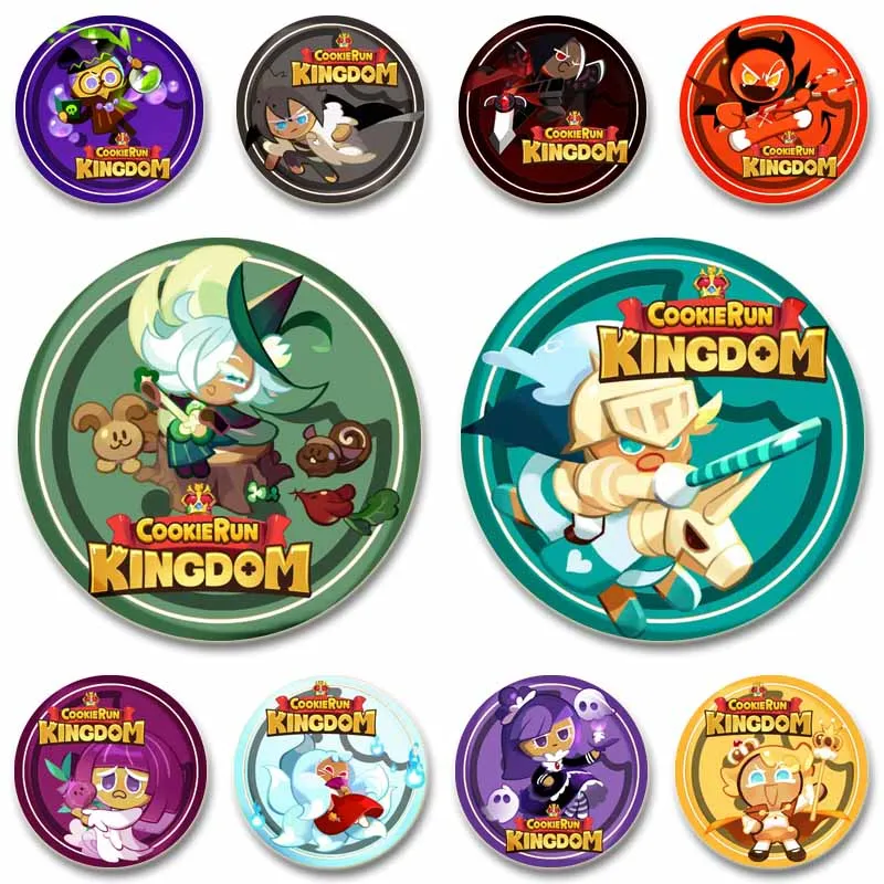 

Funny Cartoon Game Figure Cosplay Badges Cookie Run Kingdom Lapel Pins White Lily Wedding Cake Round Brooch Jewelry Accessories