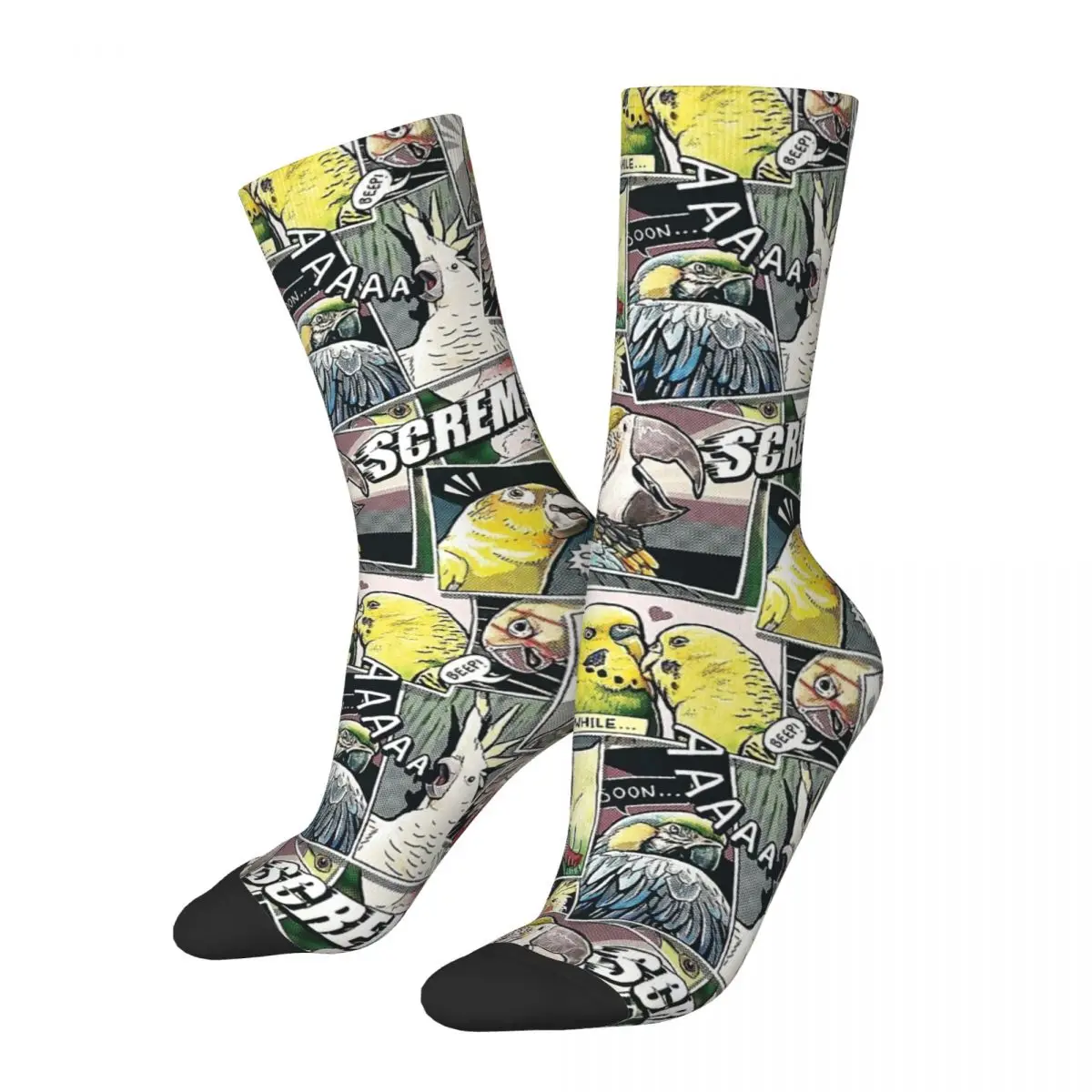 

Funny Happy Men's Socks Parrots Comic Style Vintage Harajuku Hip Hop Novelty Casual Crew Crazy Sock Gift Printed