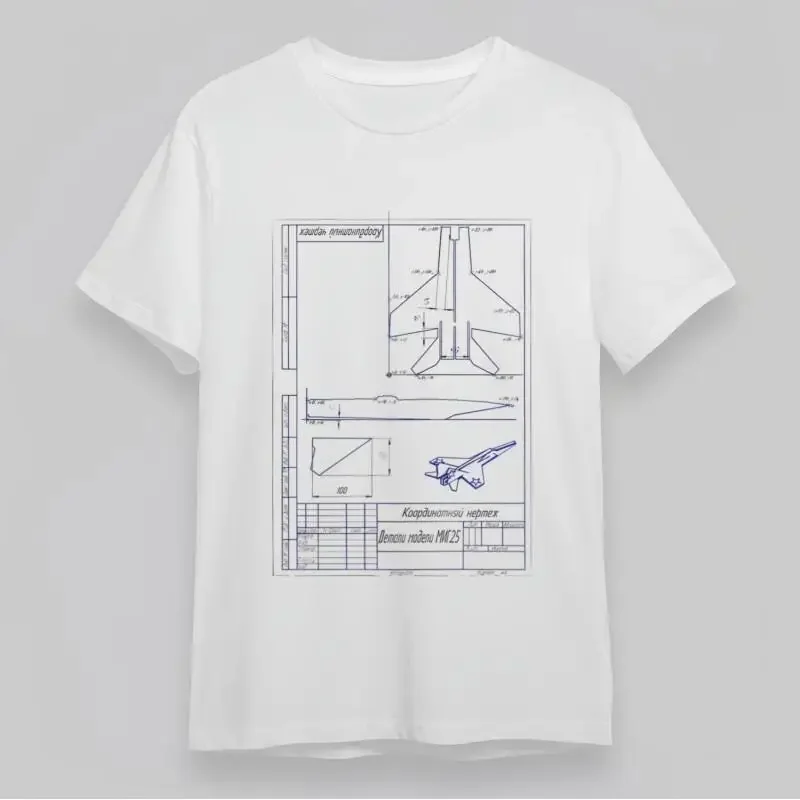 Men'S All Season Classic T Shirt Technical Aircraft Blueprint With Cyrillic