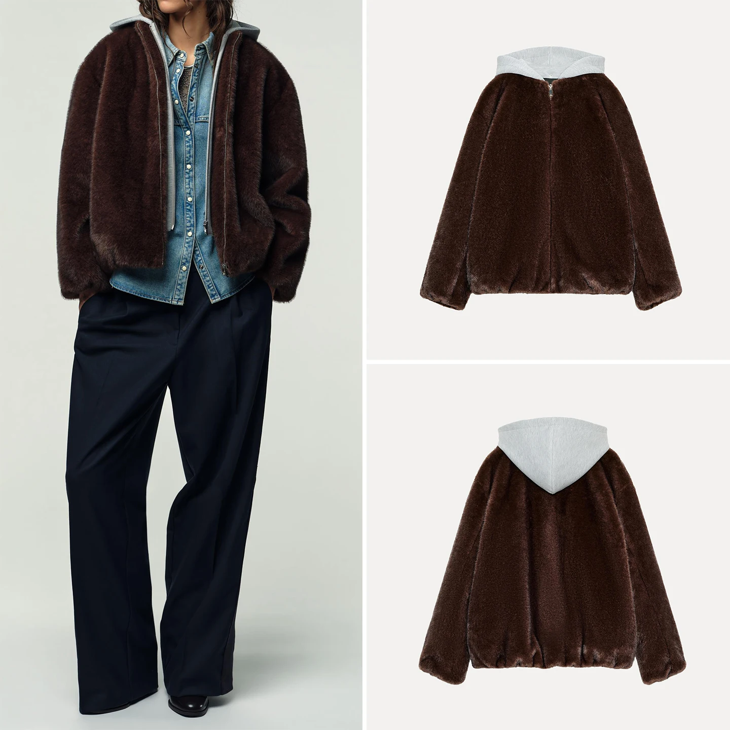 

Z 2025 New Faion Patchwork Pilot Jaet Coat Women's Stand Fit Long Sve Zipper Closure Casual Outerwear