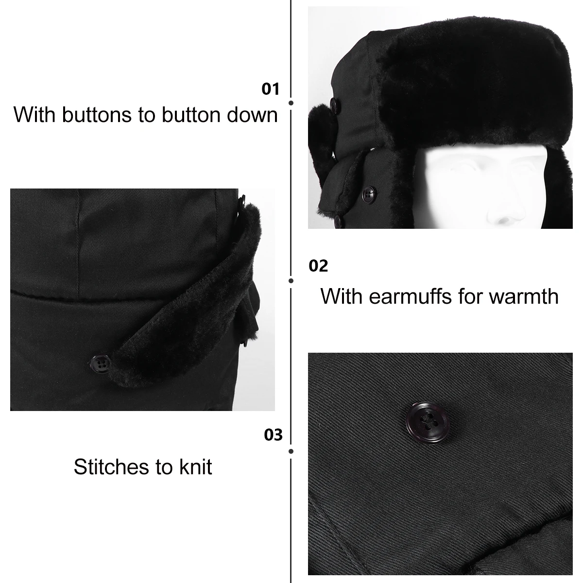 1Pcs Thick Cotton Earflap Keep Warm Winter Hat Windproof Trapper Ski Hat Outdoor Use Pilot Trapper