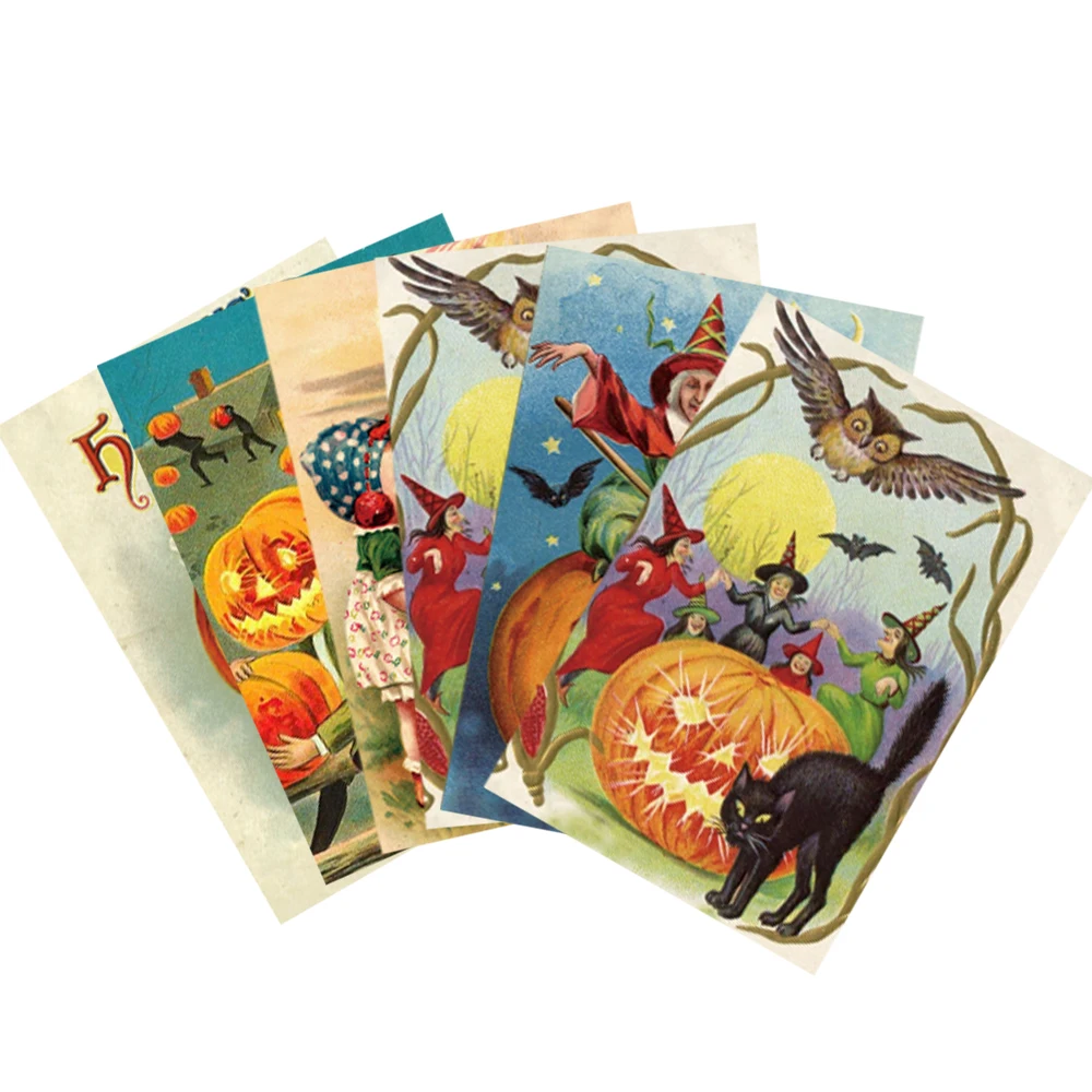 12pc Halloween Vintage Greeting Card with Envelopes Retro Pumpkin Cat Invitation Postcard Blank Note Cards Halloween Party decor