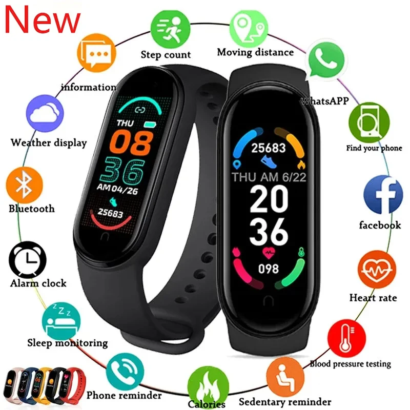 Reloj deportivo M6 con banda inteligente IP67, resistente al agua, para hombres y mujeres, presión arterial, Monitor de ritmo cardíaco, pulsera inteligente de Fitness para Android Ios