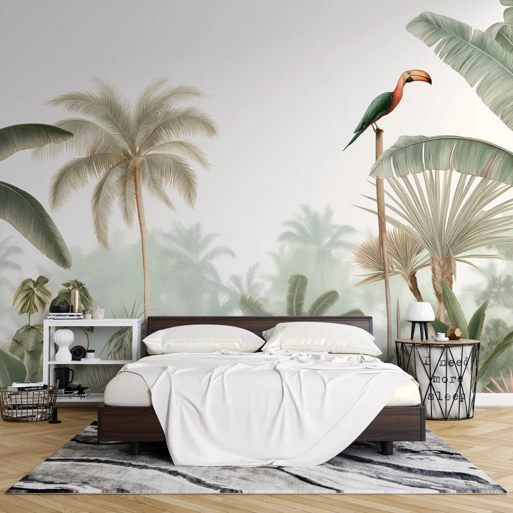 Milofi custom 3D printed tropical forest wallpaper murals featuring wildlife and plants