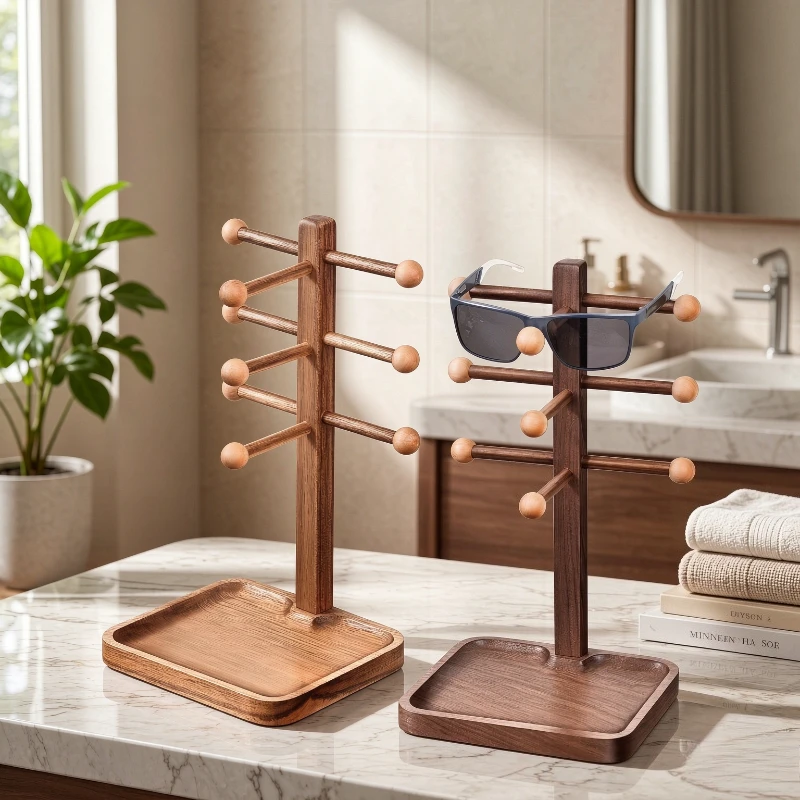 Solid Wood Sunglasses Display Stand Eyewear Organizer Rack for Home Desk Store Keys Jewelry Multi Purpose 원목 안경 진열대