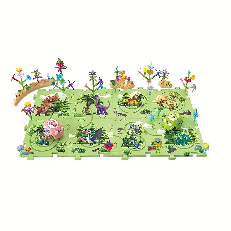 

Обучающий трек-пазл с машинками, электрическое управление, тематика животных/динозавров, простая сборка, развивающая игра STEM для детей