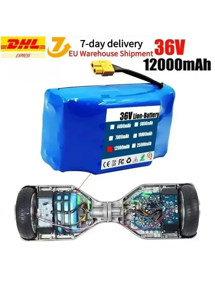 Echte 36V 12Ah 10s2p Akkus, wiederaufladbarer Lithium-Ionen-Akku für elektrisches, selbstausgleichendes Roller-HoverBoard-Einrad