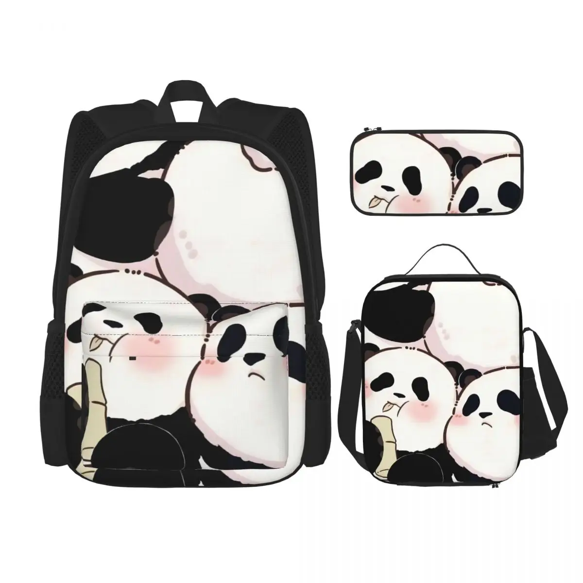 Cute Cartoon Panada Student backpack, crossbody dining bag, storage pen bag, 3 piece set