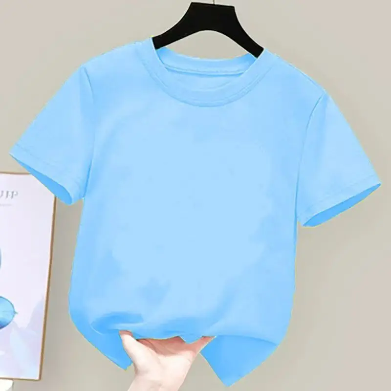 Kids Dropped Shoulder Short-sleeved T-shirt Summer New Pure Cotton Round Neck Loose Bottoming Shirt Student Sportswear 2-10Y