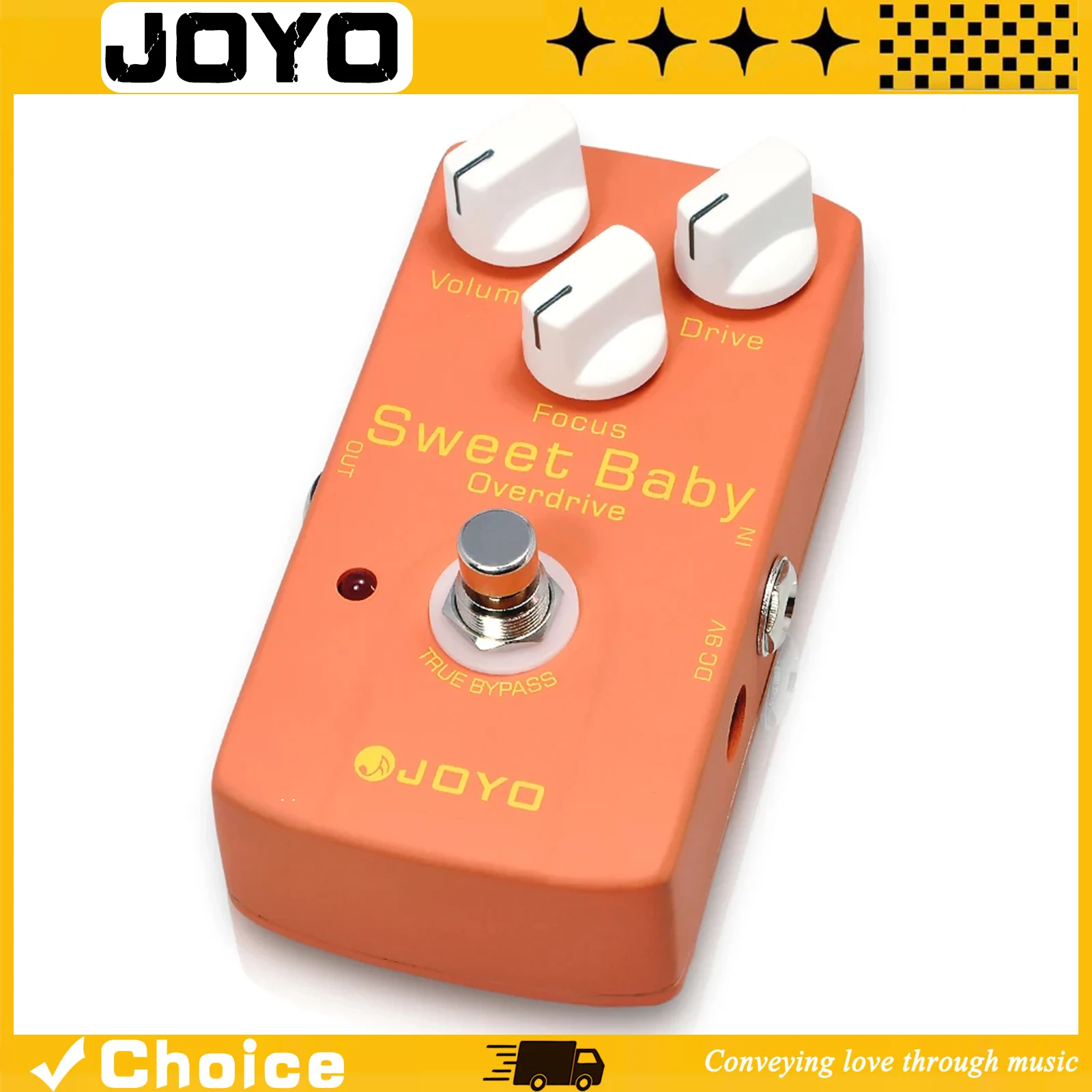 Pedal de Guitarra JOYO SWEET BABY com Efeitos de Overdrive e Controle de Foco para Ajuste de Estilo de Distorção