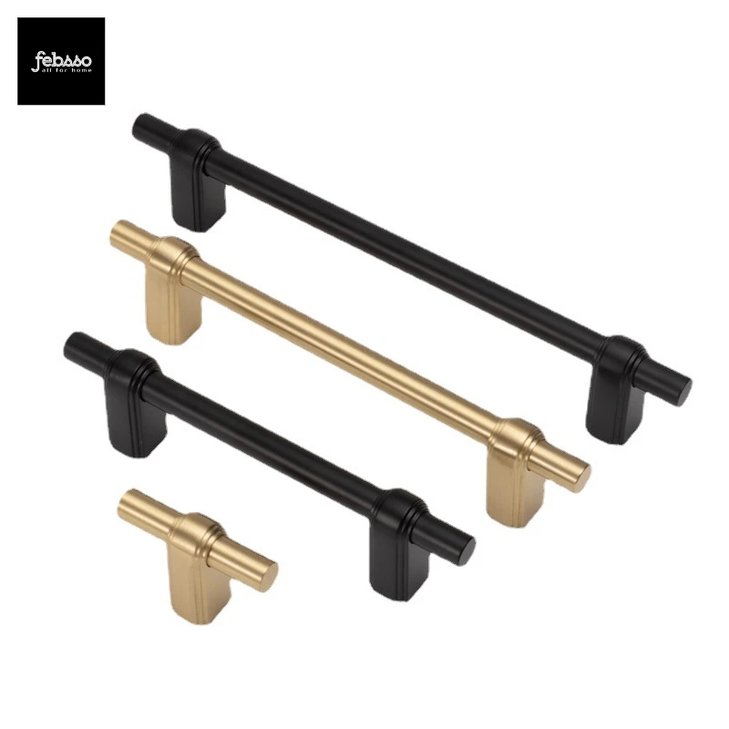 6PCS a Set Nordic Line Solid Brass Handle Drawer Wardrobe Wine Cabinet Door Simple and Light Luxury Retro Open-Mounted Handle