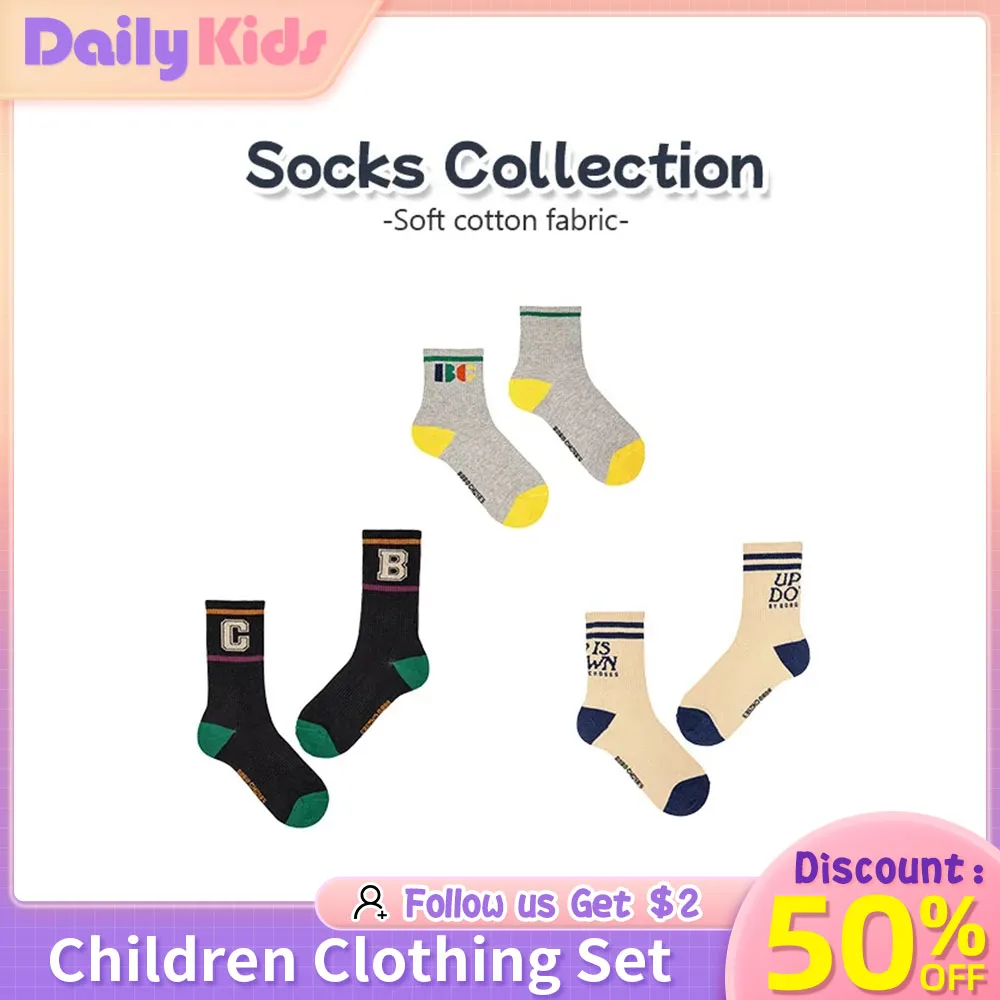 

Daily Kids INS Children's Socks Baby Boys Girls' Knitted Cotton Thread Color Block Letter Medium Socks Accessories 2023