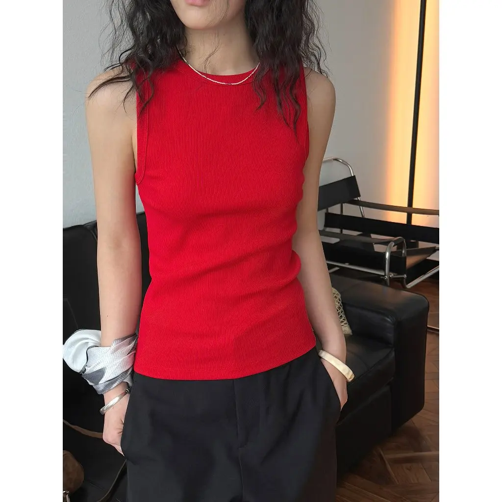 

Women's Korean-style Slim-fit Color Rib I-shaped Vest Sleeveless Elastic Slimming Top for Spring And Summer Casual Wear