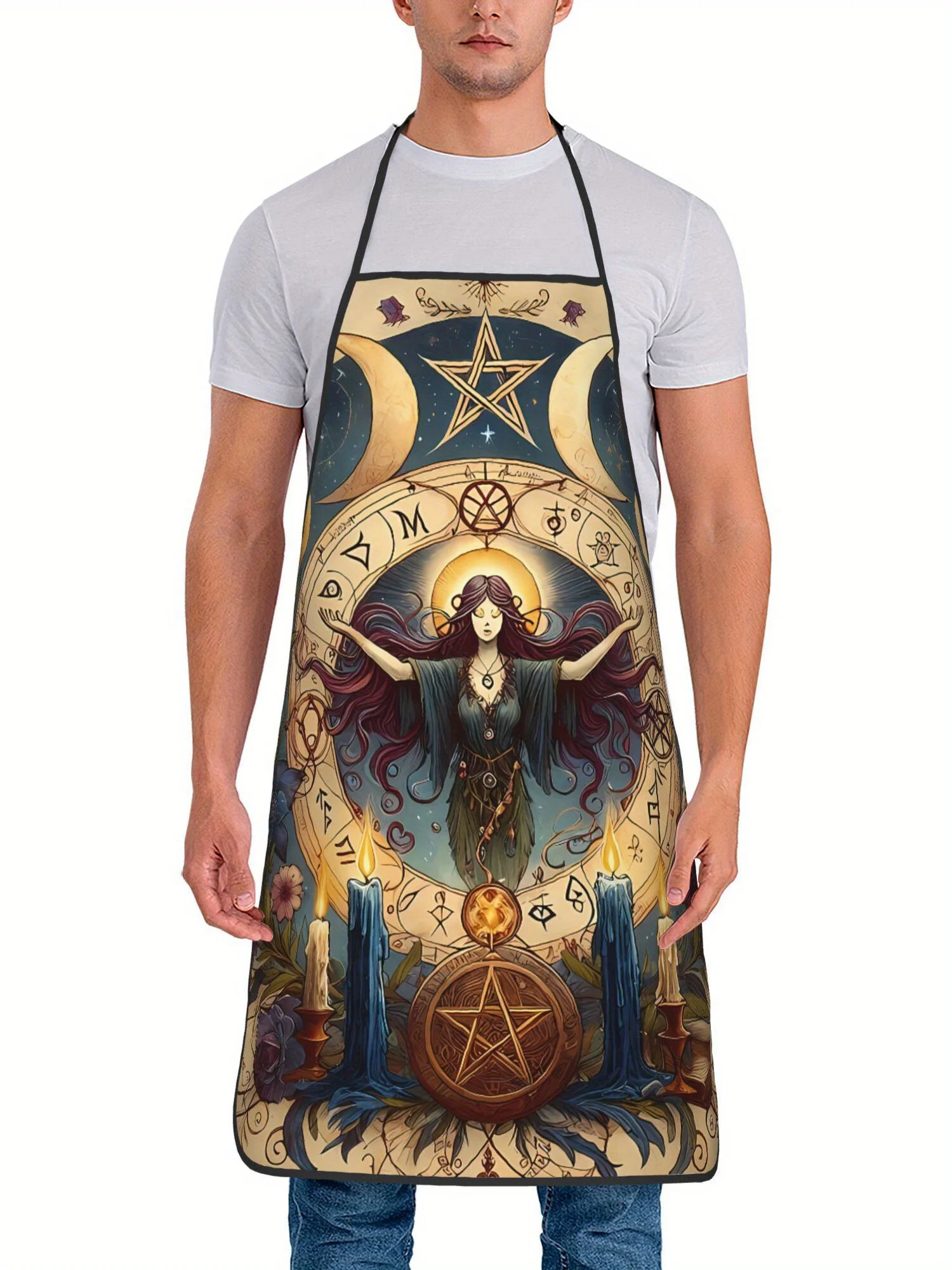 Wiccan Rede Pagan Symbols Print Apron Waterproof Kitchen Cooking Bib for Men Women Household Grilling Cover