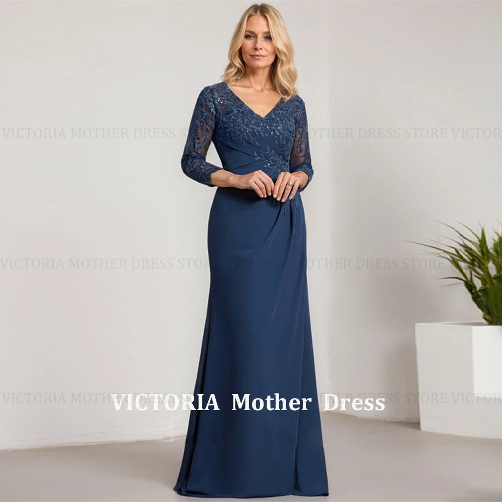 VICTORIA Elegant Mother of the Bride Dress 2025 Customized Sheath V-Neck Long Chiffon Wedding Guest Party Gowns Pleated Sequins