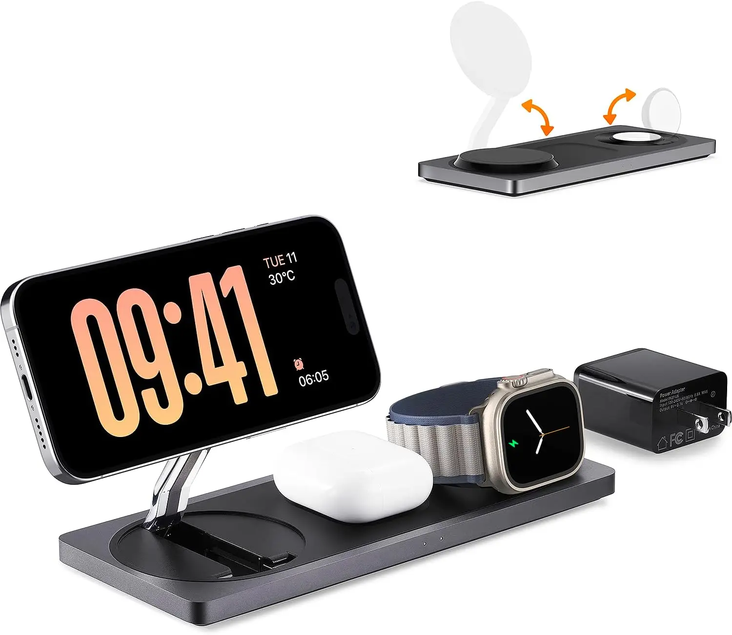

Беспроводная зарядная станция 3-в-1 для iPhone, Apple Watch и наушников с подставкой MagSafe