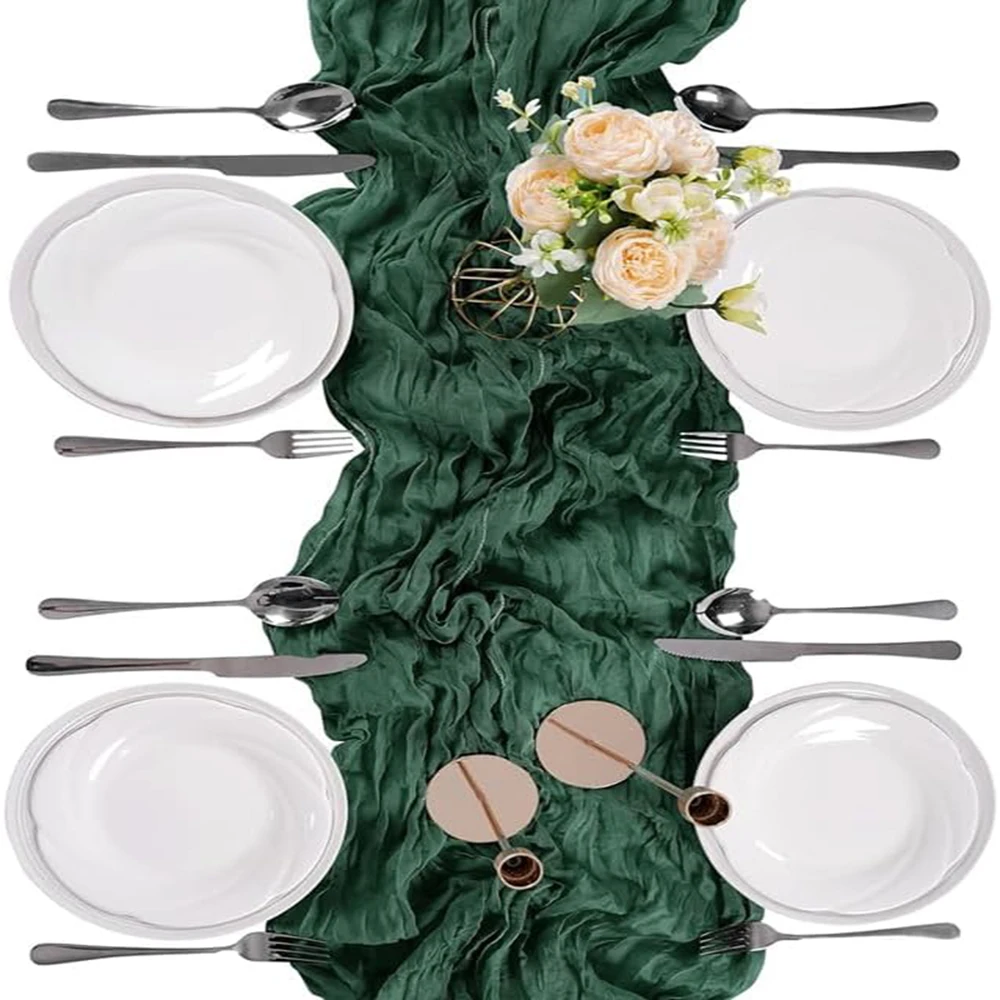 Emerald Green Cheesecloth Table Runner Gauze Rustic Boho Cheese Cloth Christmas Green Runner Wedding Bridal Shower Party Decor