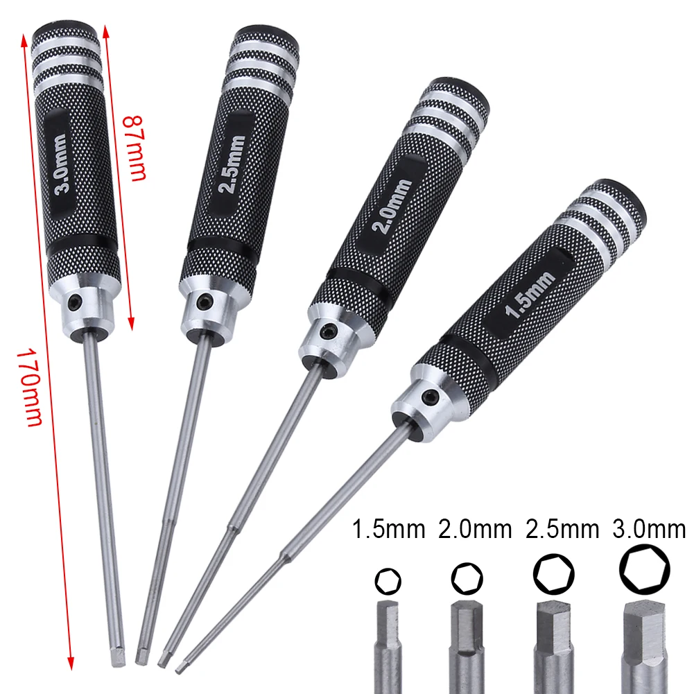 Hobbypark RC Hex Screwdriver Set Allen Wrench Repair Tool Kit 1.5mm 2.0mm 2.5mm 3.0mm for RC Cars Drones Helicopters 4pcs
