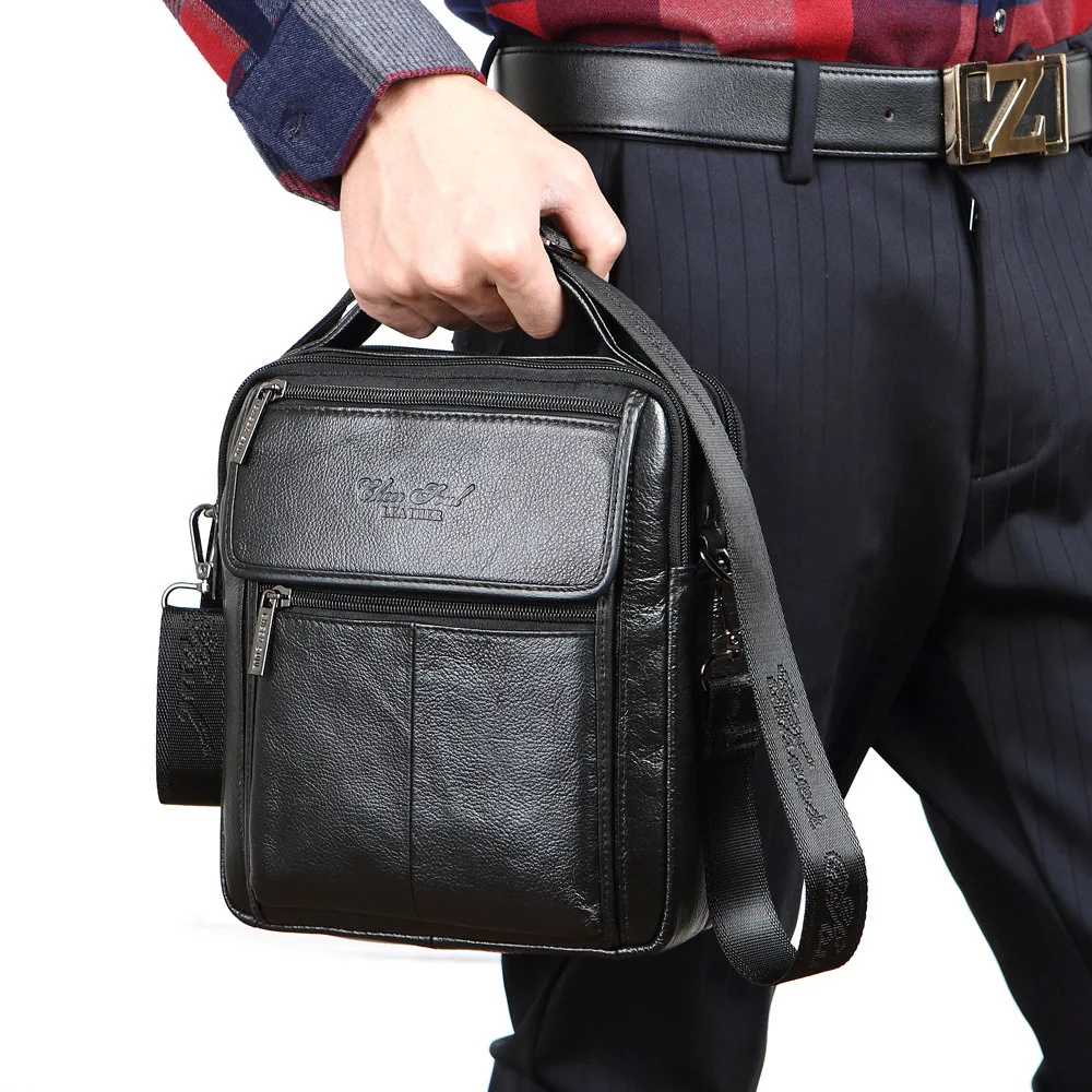 Hecho de cuero genuino bandolera mensajero bolso de mano de cuero de vaca de negocios para hombre bolsos casuales de viaje de alta calidad para