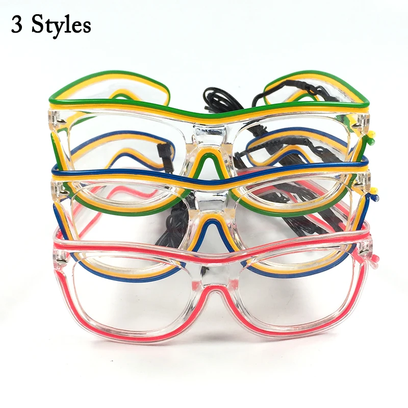 1PC Flashing EL Wire Transparent LED Glasses Luminous Party Lighting Classic Novelty Gift Bright LED Light Up Party Glasses