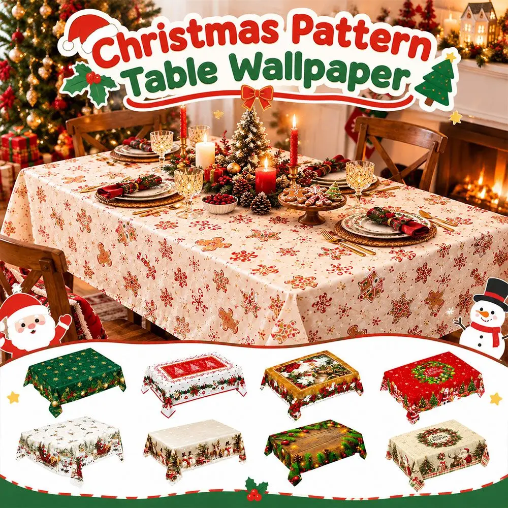Polyester Christmas Tablecloth Santa Claus Print 90*150cm Holiday Table Decor Rectangle Christmas Table Cover Merry Christmas