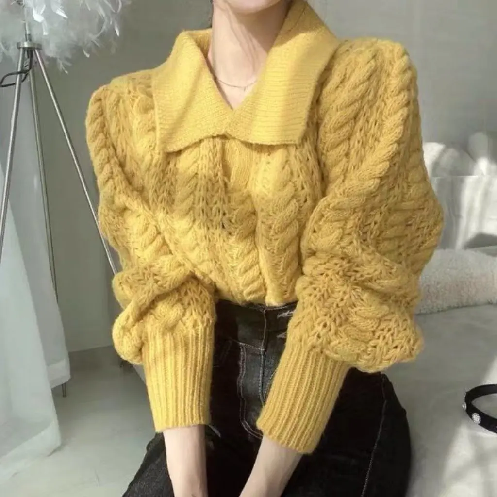 

Morning Collar Padded Sweater Bright Color Milk Fufu Winter Chic Top Unique Sweet Style Fashion for Women
