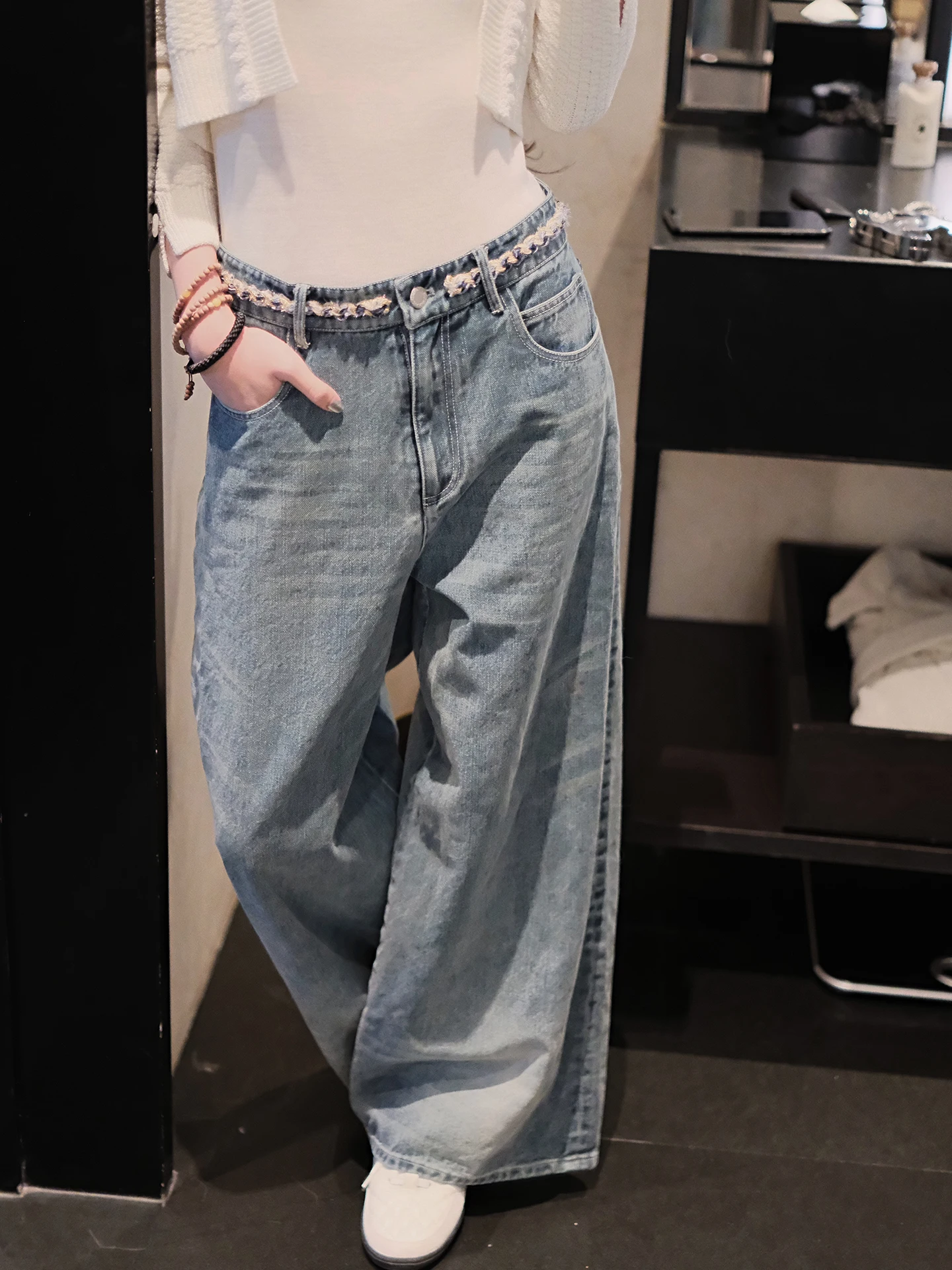 

Брюки джинсовые Boamarket с высокой талией, свободного кроя, прямые, винтажные, женские, премиум-качество, осенний сезон