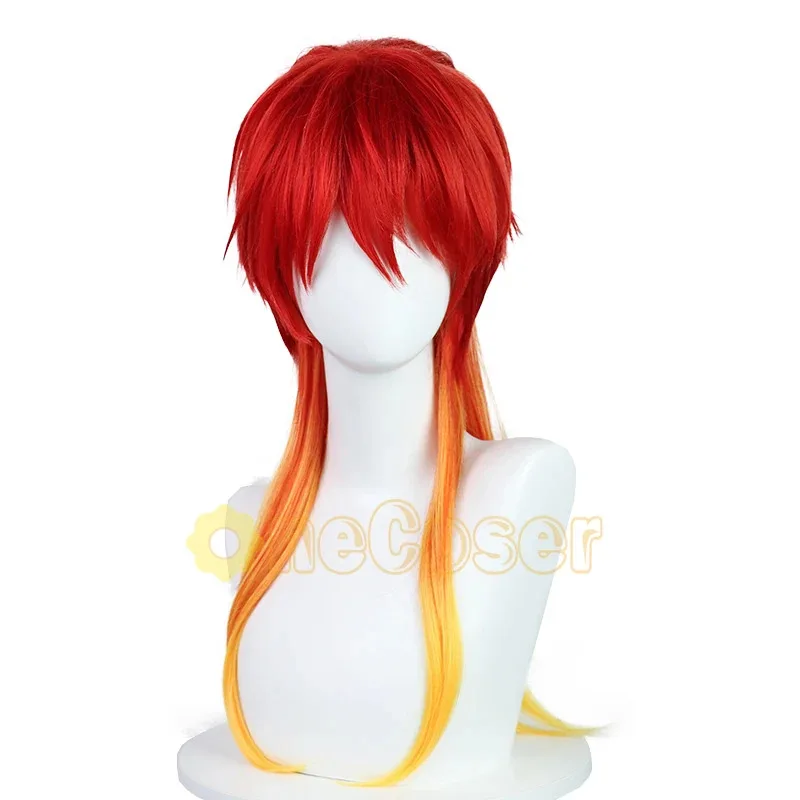 Peluca de Cosplay de Chika Takiishi, cortavientos de Anime, pinzas para las orejas de pelo amarillo degradado rojo, pelo de fibra resistente al calor + gorro de peluca para Halloween